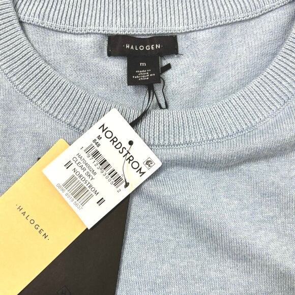 Halogen Button Cuff Crewneck Knit Sweater In Clear Blue Sky - Picture 6 of 8